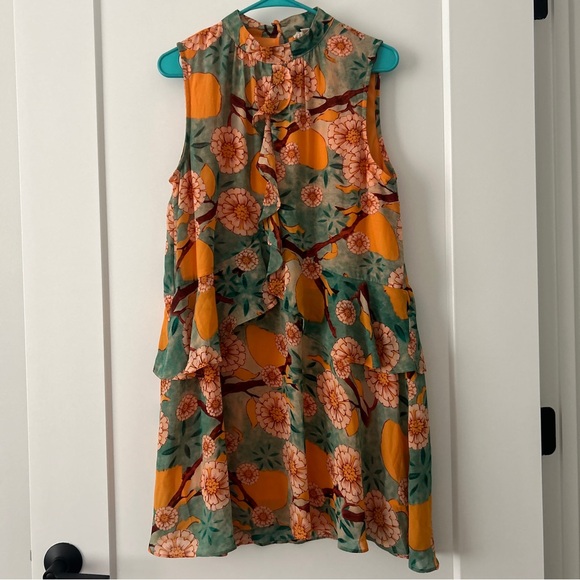 entro Dresses & Skirts - Entro Orange Ruffled High Neck Dress